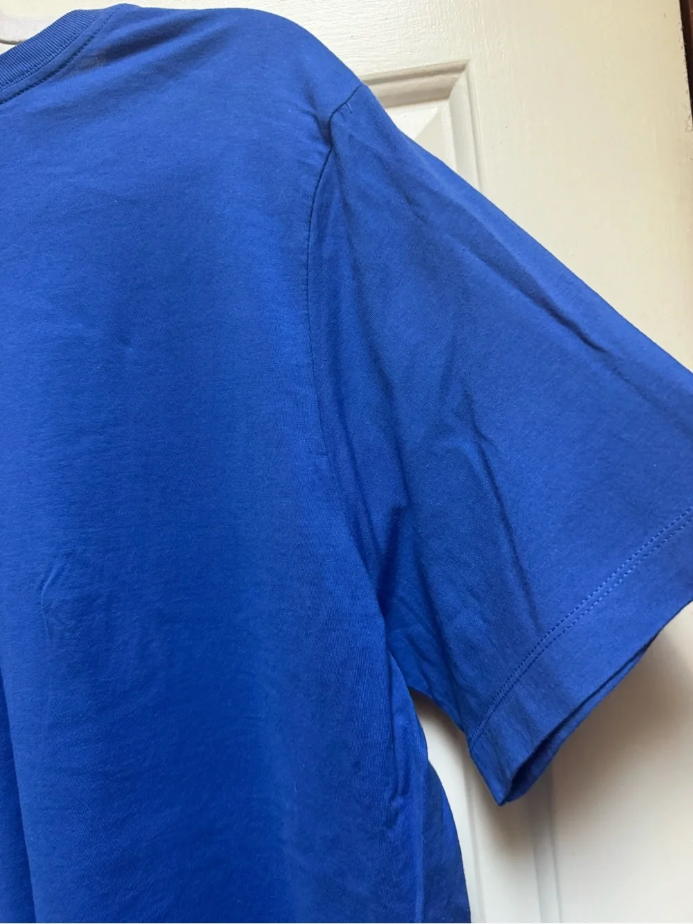 Nike NWT Swoosh Embroidered Black Logo on Royal Blue Tee Shirt Mens XL